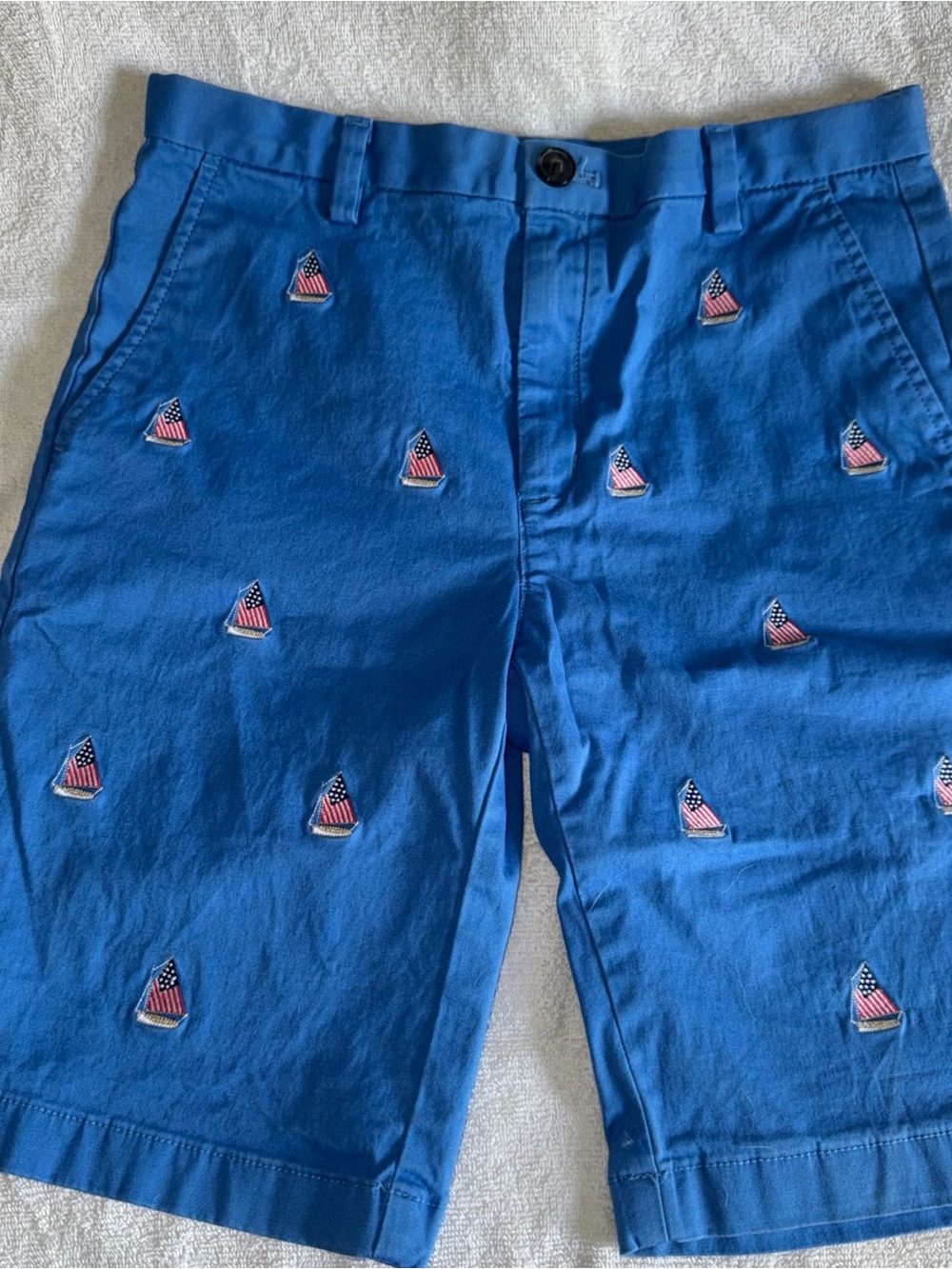Boys Blue Embroidered Flag Sailboat Shorts